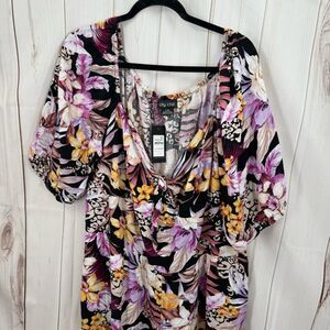 City Chic Women’s Large Floral Patterned Short Sleeve Jumpsuit New